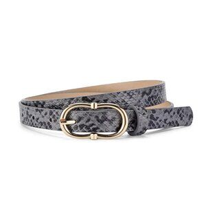 2/$30 Grey Snakeskin Thin PU Leather Belt Gold Buckle For Dress Pants Outfit